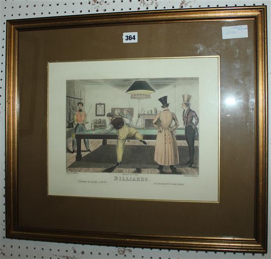 After W.H. Pyne, aquatint, Billiards